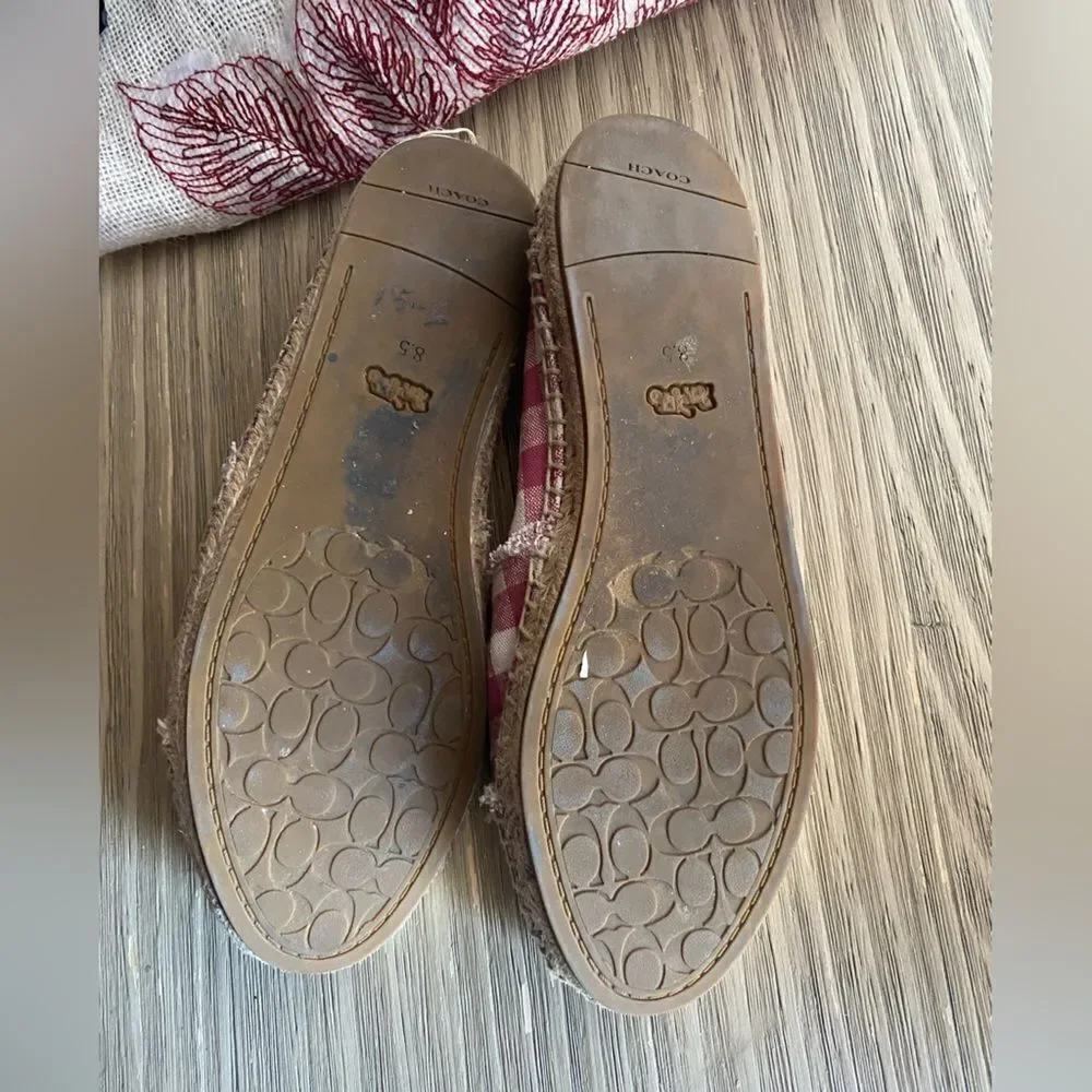 Coach Womens Sz 8.5  Celina Espadrilles Gingham plaid slip Pink Beige Original